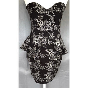 Y2K Cristina Floral Strapless Bodycon Mini Dress Size L Ruffle 80s 90s Mob Wife